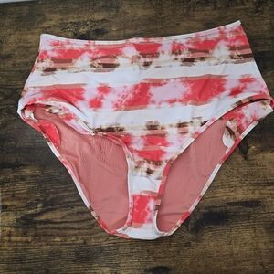 Aerie White Pink Print Ruffle High Waisted Full Coverage Bikini Bottom Size XL